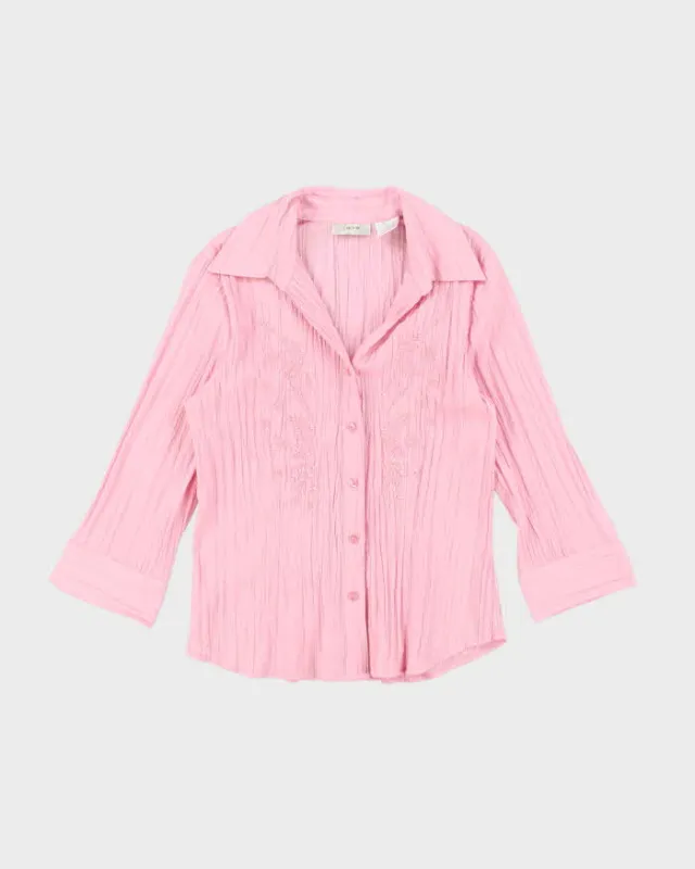 Vintage Y2k 00s Laura Pink Crinkle Beaded Blouse - M sold by Rokit