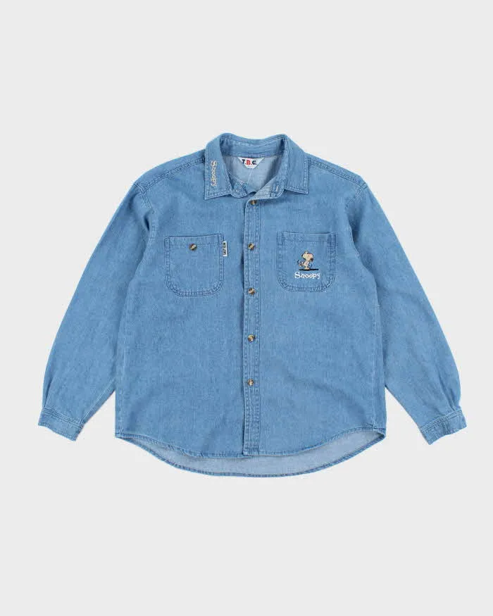 Vintage 90's Snoopy Embroidered Medium Wash Denim Shirt - S sold by Rokit