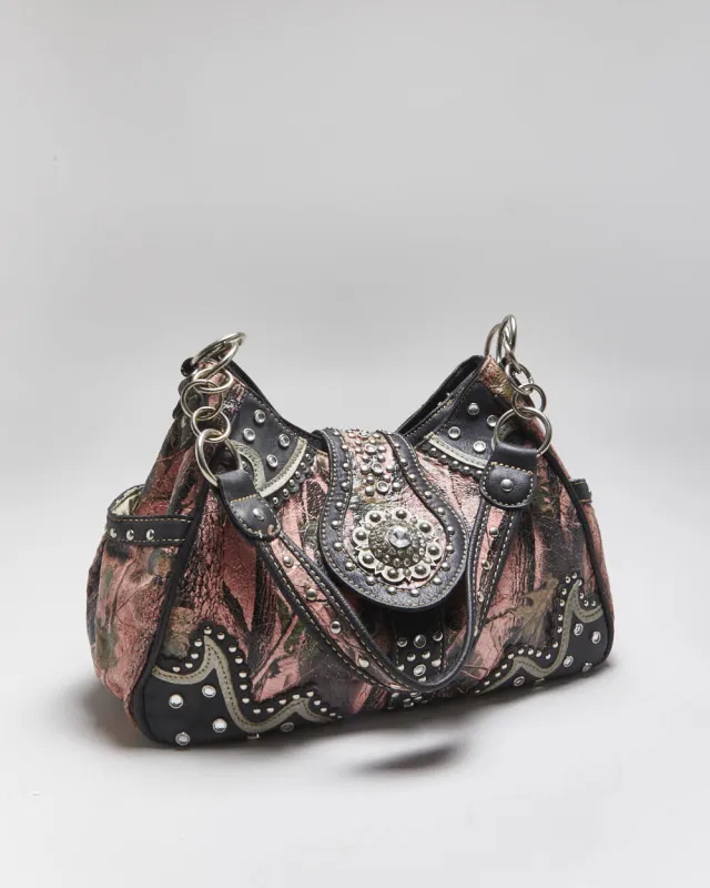 Vintage Y2k 00s Pink Camouflage Rhinestone Handbag sold by Rokit