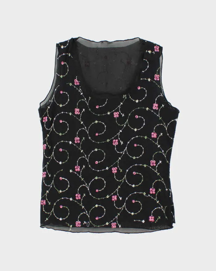 Vintage 90s Embroidered Double Mesh Top - M sold by Rokit