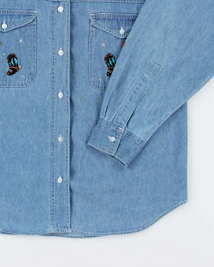 Vintage Amrav Western Embroidered Denim Long Sleeve Shirt - L sold by Rokit product image thumbnail 4