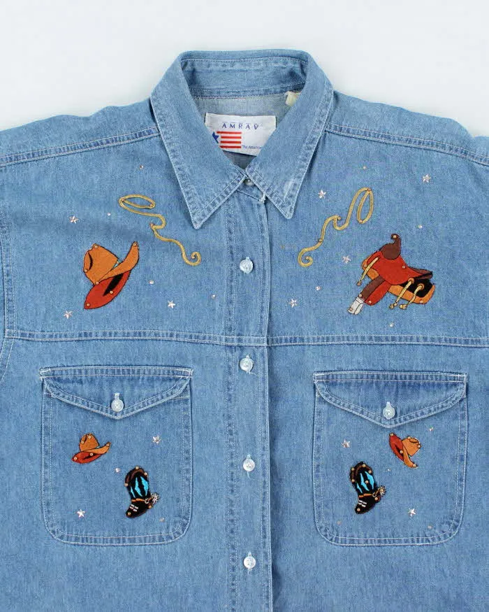 Vintage Amrav Western Embroidered Denim Long Sleeve Shirt - L sold by Rokit product image thumbnail 2