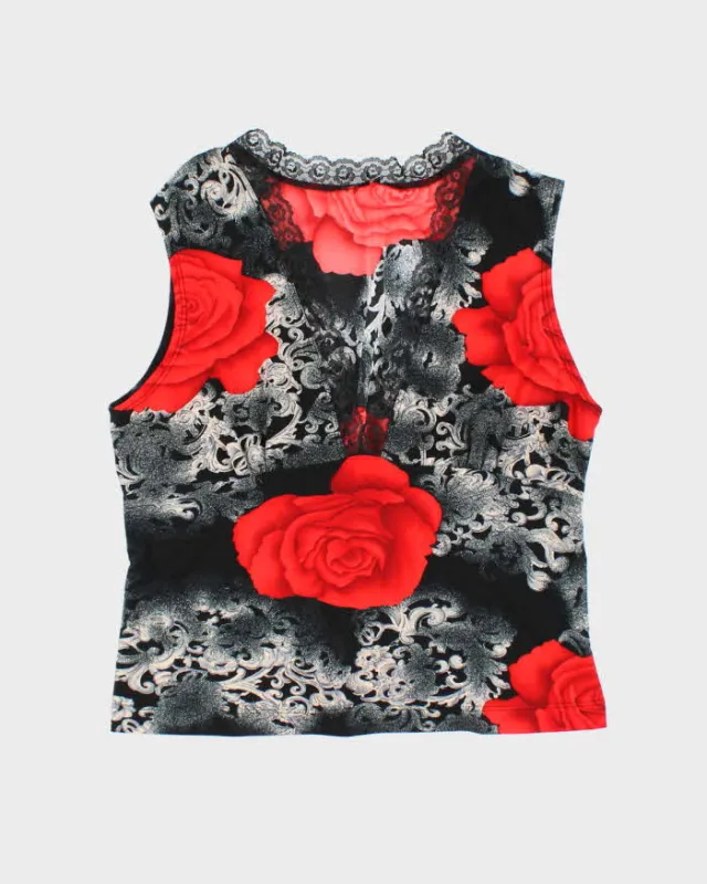 Vintage Y2k 00s Le Chateau Rose Print Top - M sold by Rokit