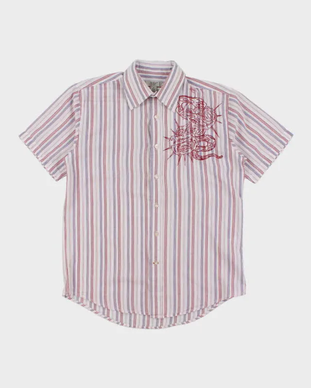 Vintage Y2K Guess Embroidered Striped Short Sleeve Shirt - M sold by Rokit