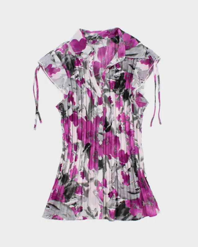 Vintage Y2k 00s Plisse Sheer Floral Blouse - S sold by Rokit