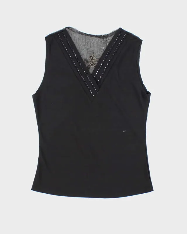 Vintage Y2k 00s Beaded Mesh Back Embroidered Top - S sold by Rokit