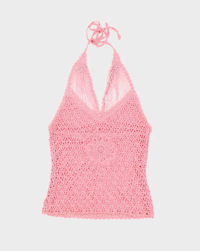 Vintage Y2k 00s Le Chateau Beaded Crochet Halter Neck Top - S sold by Rokit