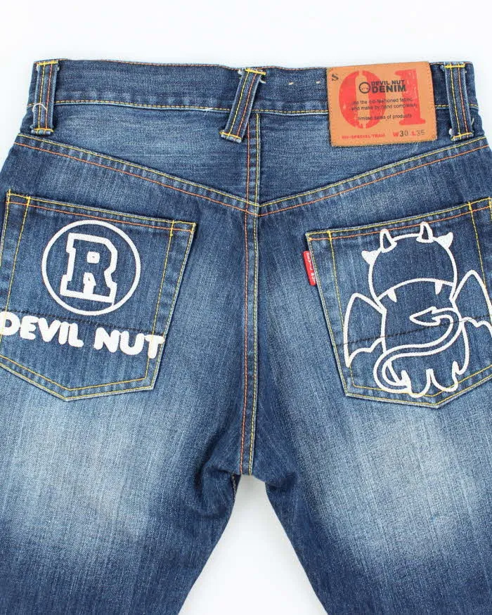Vintage Devil Nut Embroidered Selvedge Dark Wash Denim Shorts - W30 L11 sold by Rokit product image thumbnail 4