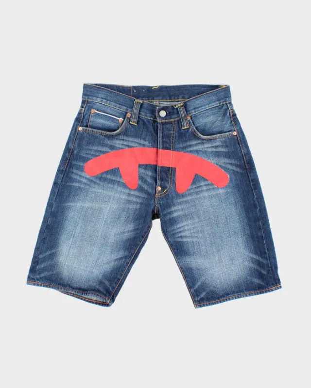 Vintage Devil Nut Embroidered Selvedge Dark Wash Denim Shorts - W30 L11 sold by Rokit