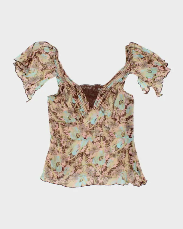Vintage Y2k 00s Silk Sheer Floral Top - S sold by Rokit
