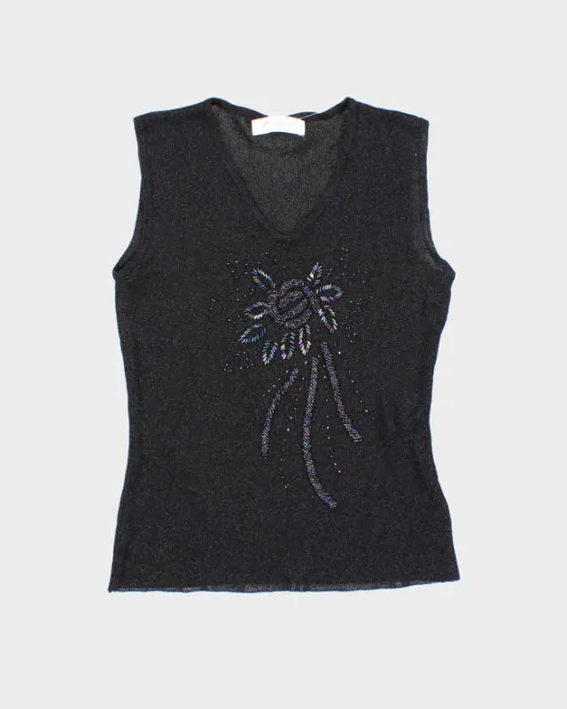 Vintage Y2k 00s Huafu Beaded Sheer Knit Top - S sold by Rokit