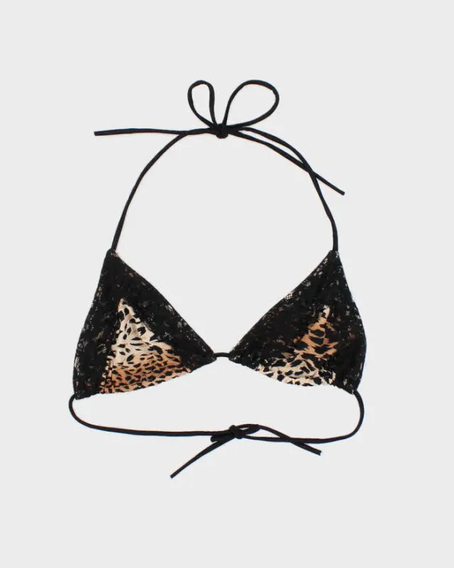 Vintage Y2k 00s Leopard Print Lace Bikini Top - L sold by Rokit