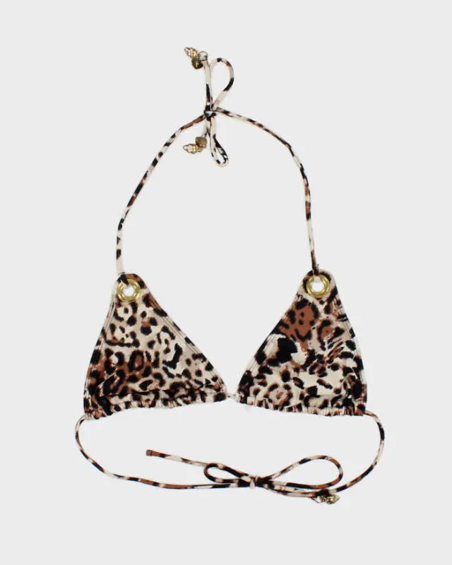 Vintage Y2k 00s Leopard Print Bikini Top - M made by Rokit