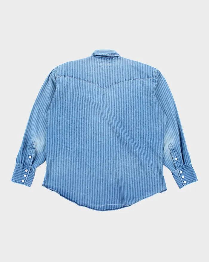 Vintage 90's Wrangler Striped Snap Button Denim Shirt - L sold by Rokit product image thumbnail 2