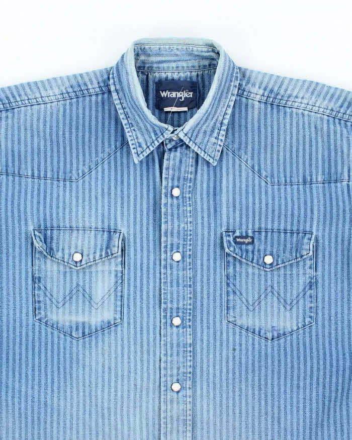 Vintage 90's Wrangler Striped Snap Button Denim Shirt - L sold by Rokit product image thumbnail 3