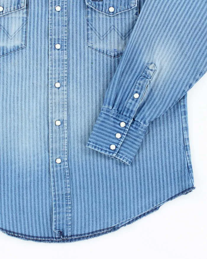 Vintage 90's Wrangler Striped Snap Button Denim Shirt - L sold by Rokit product image thumbnail 4