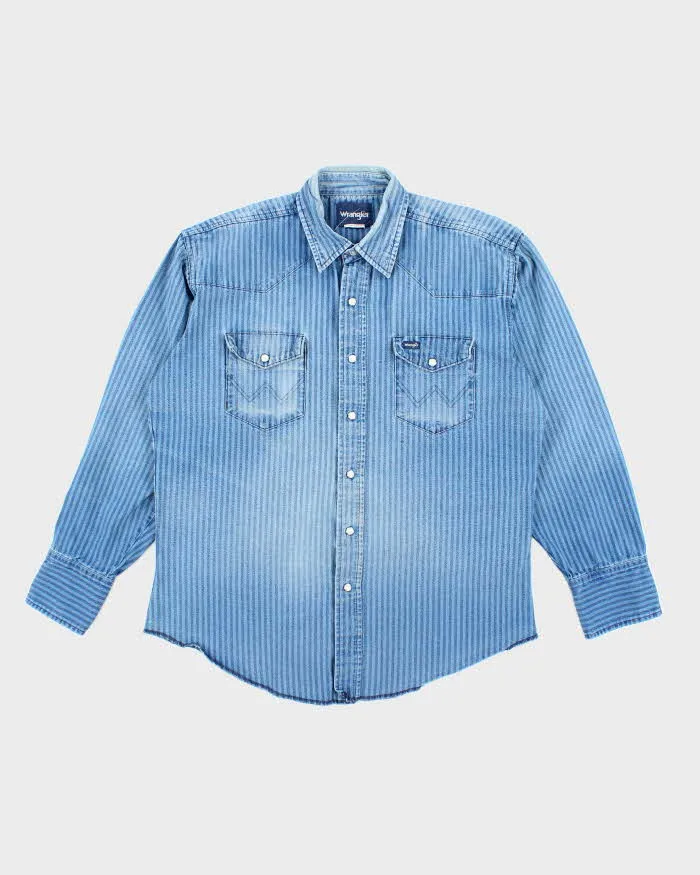 Vintage 90's Wrangler Striped Snap Button Denim Shirt - L sold by Rokit