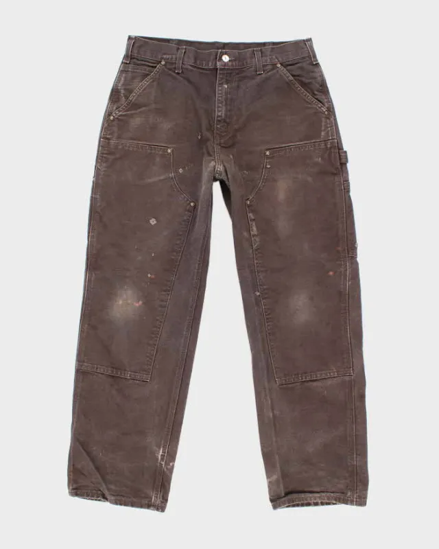 Vintage 90's Carhartt Brown Faded Double Knee Carpenter Trousers - W32 L28 sold by Rokit