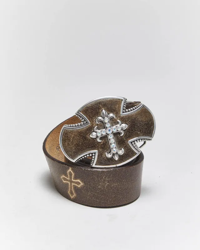 Vintage Y2k 00s Justin Crucifix Leather Belt - W31-W38 sold by Rokit