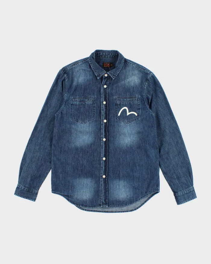 Vintage Y2K Evisu Dark Wash Long Sleeve Denim Shirt - M sold by Rokit
