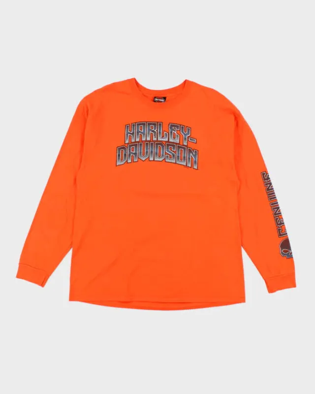 Men's Harley Davidson Orange Long Sleeve Shirt - L sold by Rokit
