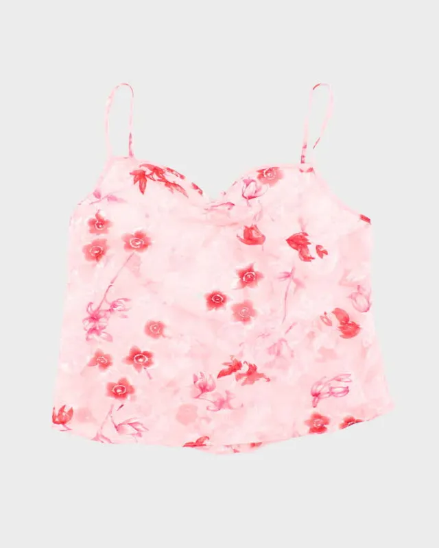 Vintage Y2k 00s Floral Sheer Tie Back Cami - L sold by Rokit
