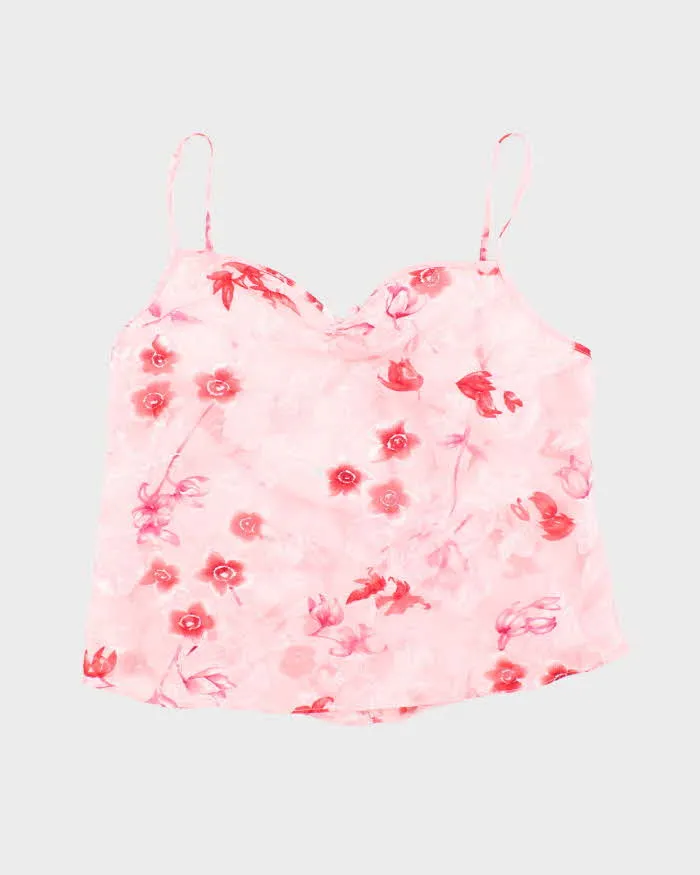 Vintage Y2k 00s Floral Sheer Tie Back Cami - L sold by Rokit