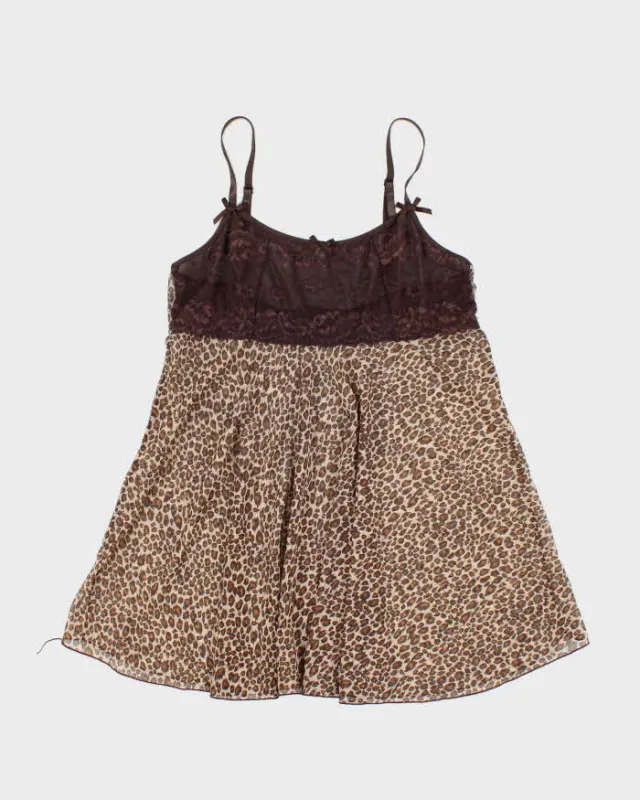 Vintage Y2k 00s Leopard Print Mesh Slip Dress - M sold by Rokit