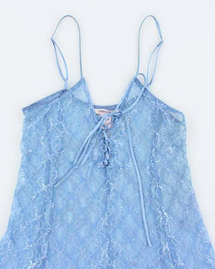 La Vie En Rose Periwinkle Blue Sheer Lace Stretchy Slip - M sold by Rokit product image thumbnail 3