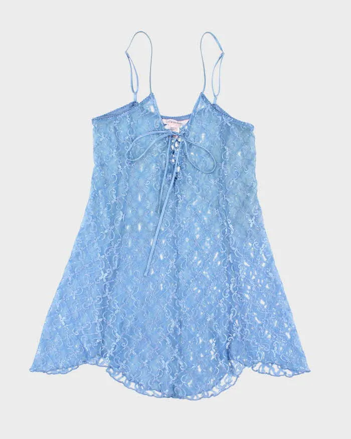 La Vie En Rose Periwinkle Blue Sheer Lace Stretchy Slip - M sold by Rokit