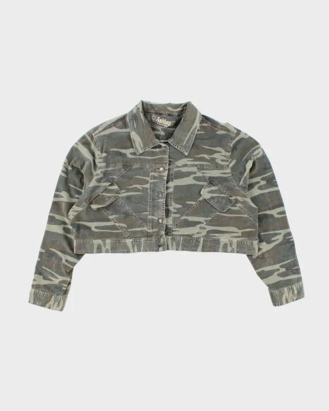 Vintage Y2K Ashley Camouflage Cropped Corduroy Jacket - L sold by Rokit