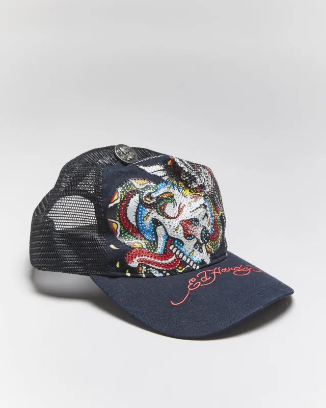 Vintage Y2K Ed Hardy Embroidered Sequined Trucker Cap - OS sold by Rokit