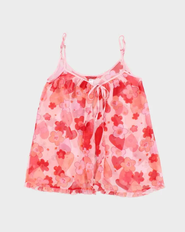 Silk and Satin Pink Floral Lingerie Camisole - M sold by Rokit