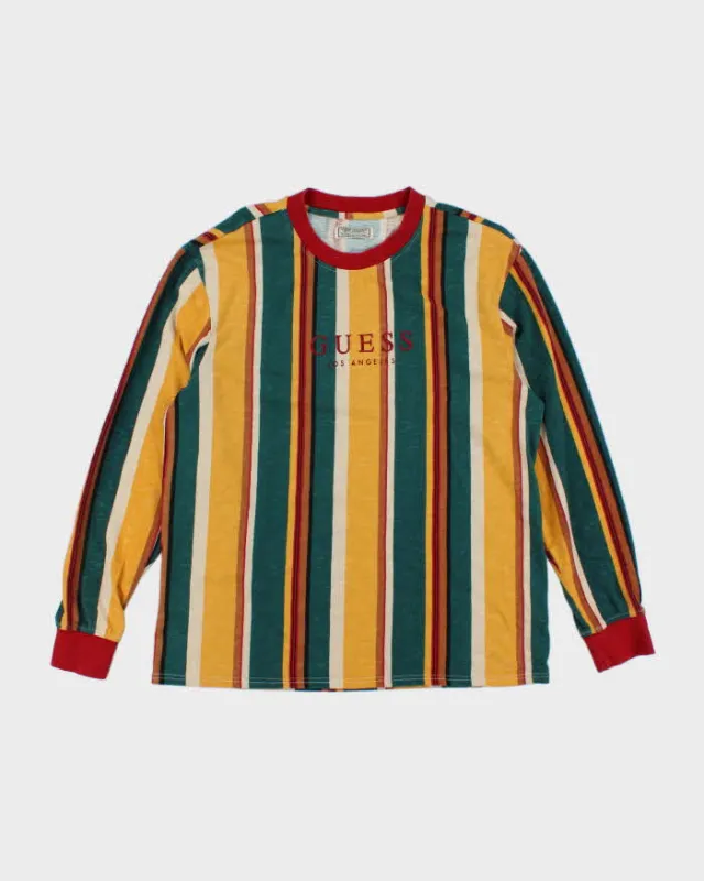 Men's Guess Yellow and Green Striped T-Shirt - L sold by Rokit