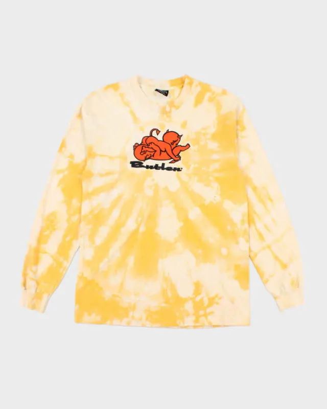 Men's Butler Demon Print Yellow Tie Dye Long Sleeve Shirt - M sold by Rokit