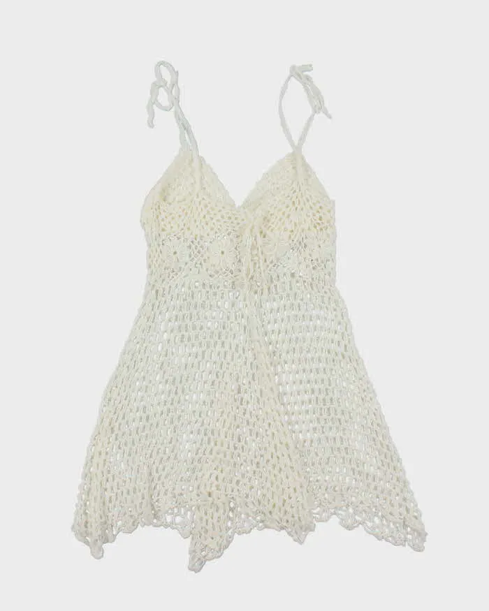 White Summer Cover Up Crochet Mini Dress - S sold by Rokit product image thumbnail 2