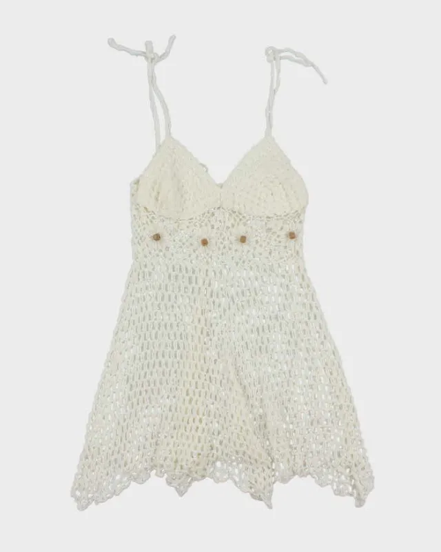 White Summer Cover Up Crochet Mini Dress - S sold by Rokit
