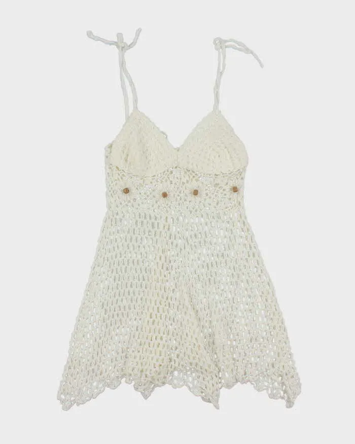 White Summer Cover Up Crochet Mini Dress - S sold by Rokit