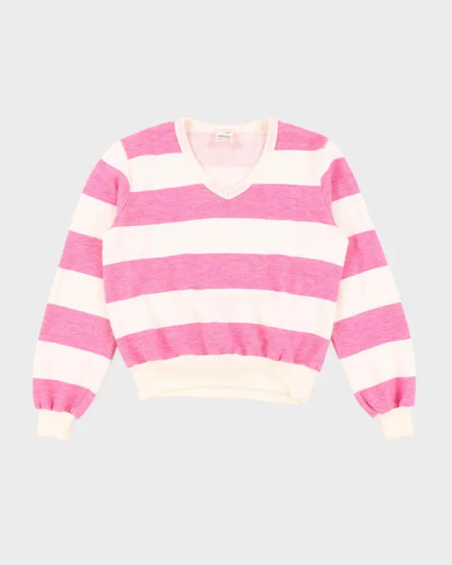 Vintage Early 90s Adidas Pink and White Striped Sweatshirt - S sold by Rokit