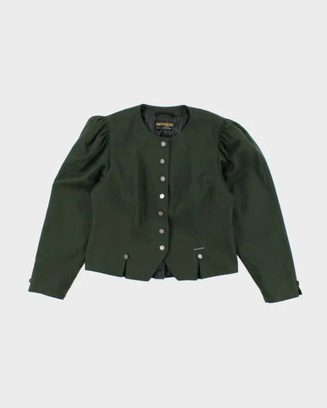 Vintage 1990s Geiger Puff Sleeve Dark Moss Green Blazer - S sold by Rokit