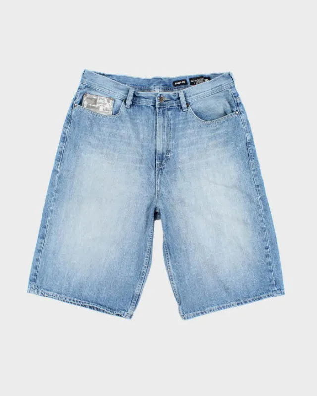 Vintage Y2K Ecko Untld Wide Leg Light Wash Embroidered Denim Shorts - W36 L13 sold by Rokit