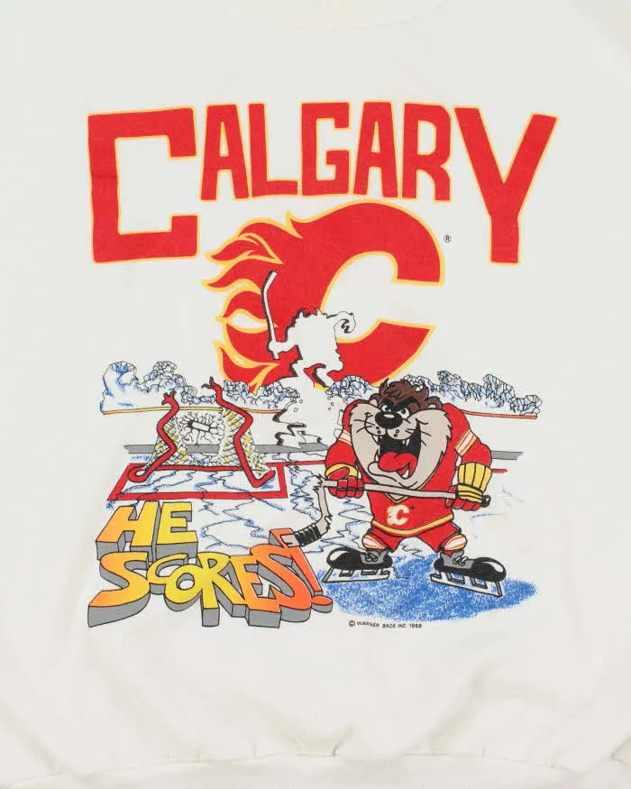 Vintage 80's Calgary Flames Looney Tunes NHL Hockey Sweatshirt - XL sold by Rokit product image thumbnail 3