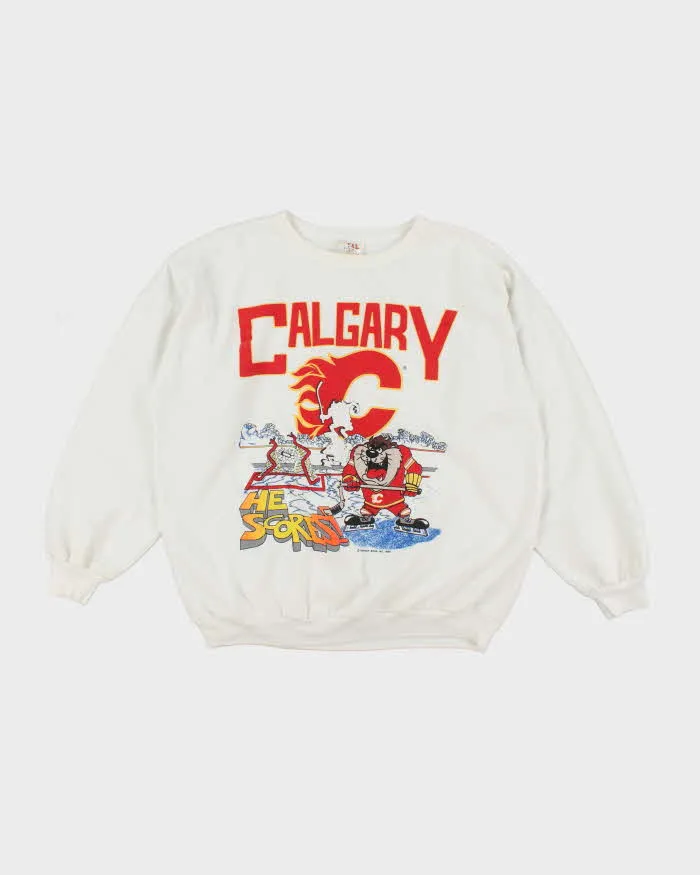 Vintage 80's Calgary Flames Looney Tunes NHL Hockey Sweatshirt - XL sold by Rokit