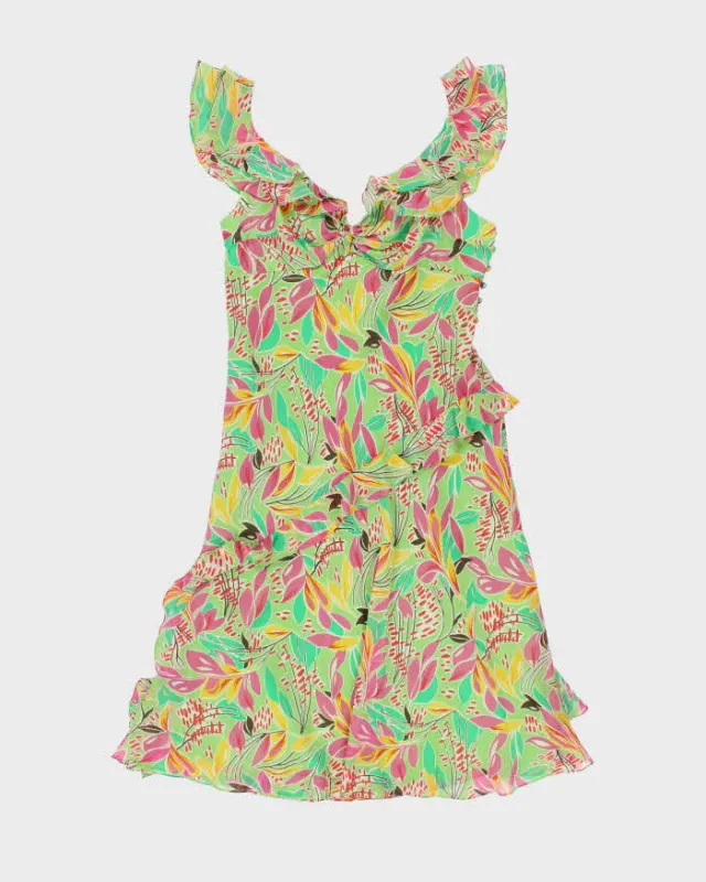 BCBG Max Azria Green Floral SIlk Midi Dress - L sold by Rokit