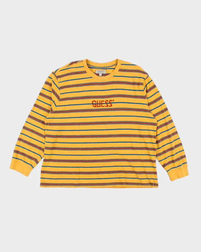 Men's Guess Yellow Cotton Striped T-Shirt - XXL sold by Rokit
