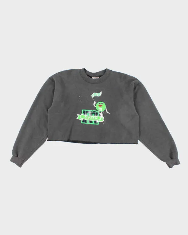 Vintage Y2K Green M&M Embroidered Cropped Sweatshirt - M sold by Rokit