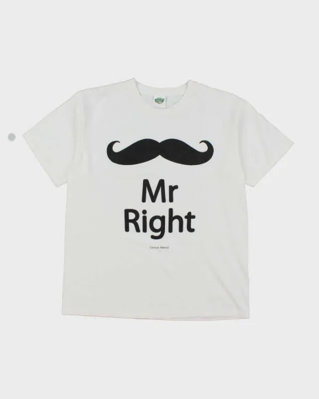 Vintage Y2K Mr Right Comedy Slogan T-Shirt - L made by Rokit