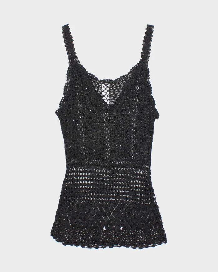 Vintage Y2k 00s Crochet Sequin Cami - S sold by Rokit