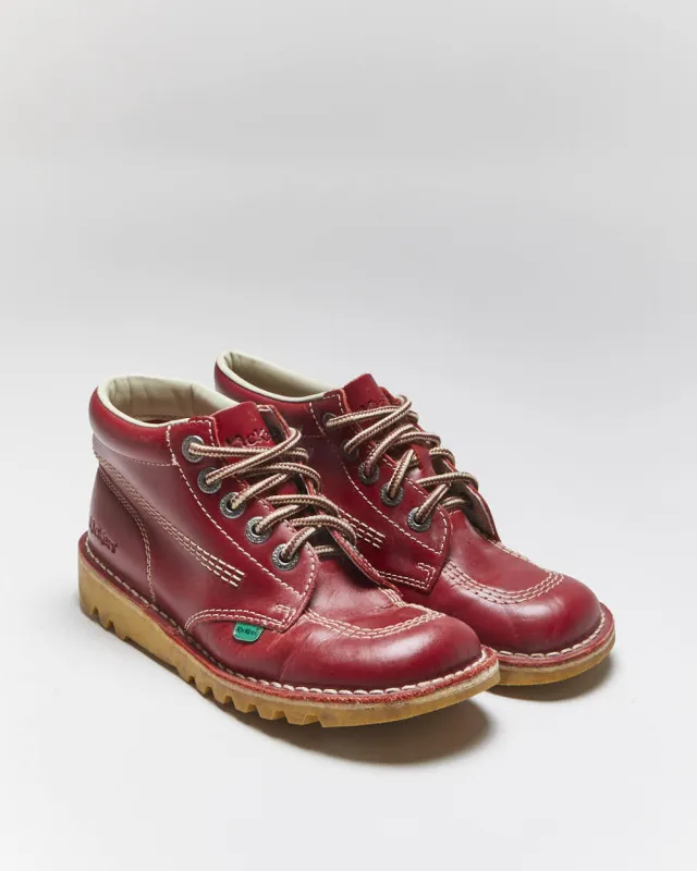 Vintage Kickers Red Leather Hi Boots- UK5 sold by Rokit