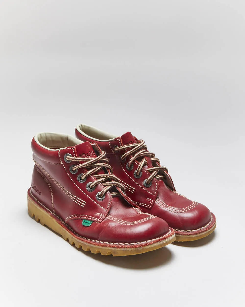 Vintage Kickers Red Leather Hi Boots- UK5 sold by Rokit